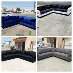  Brand NEW 9X9FT SECTIONAL COUCHES. VELVET NAVY,  BLACK, CHARCOAL, BLACK COMBO FABRIC Sofas Couches  2pc