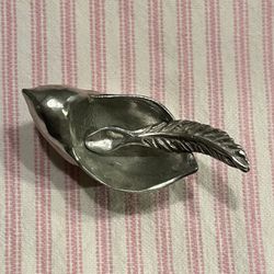 Pewter Bird Salt Dish With Feather Spoon
