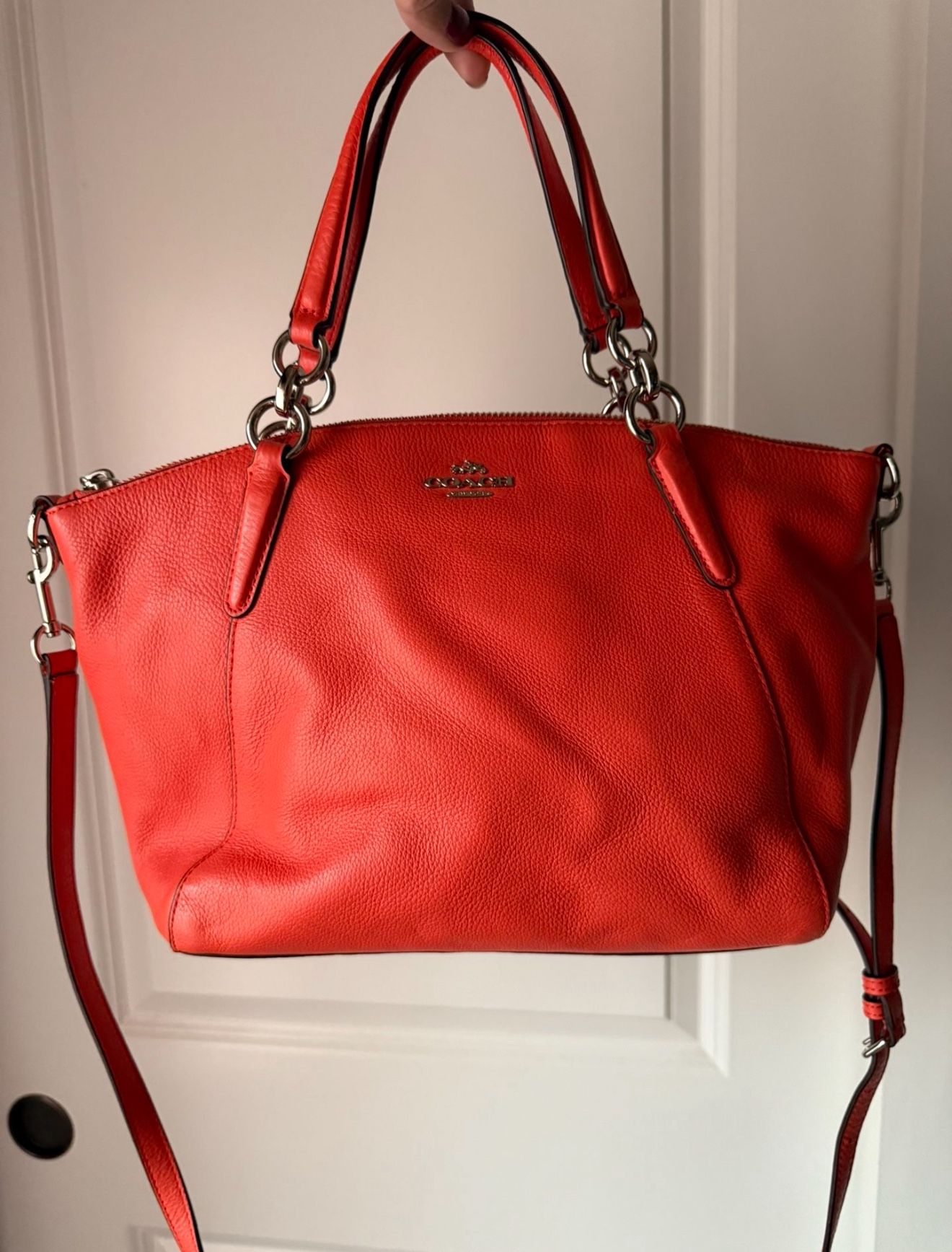 Coach F36675 Pebble Leather Small Kelsey Satchel-Bright Orange/ Carmine