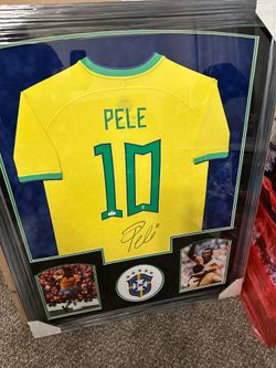 Pele Autographed Framed Jersey (JSA)
