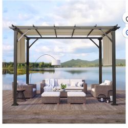 10' x 10' Outdoor Pergola, Gazebos for Patio, Outdoor Patio Steel Frame Pergola with Shade Canopy for Patio, Garden, Deck
