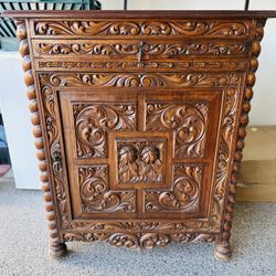 Antique Carved Wooden Bar Cabinet