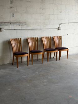 Set of 4 Mid Century Teak Dining Chairs by Benny Linden Sculptural Slat Back