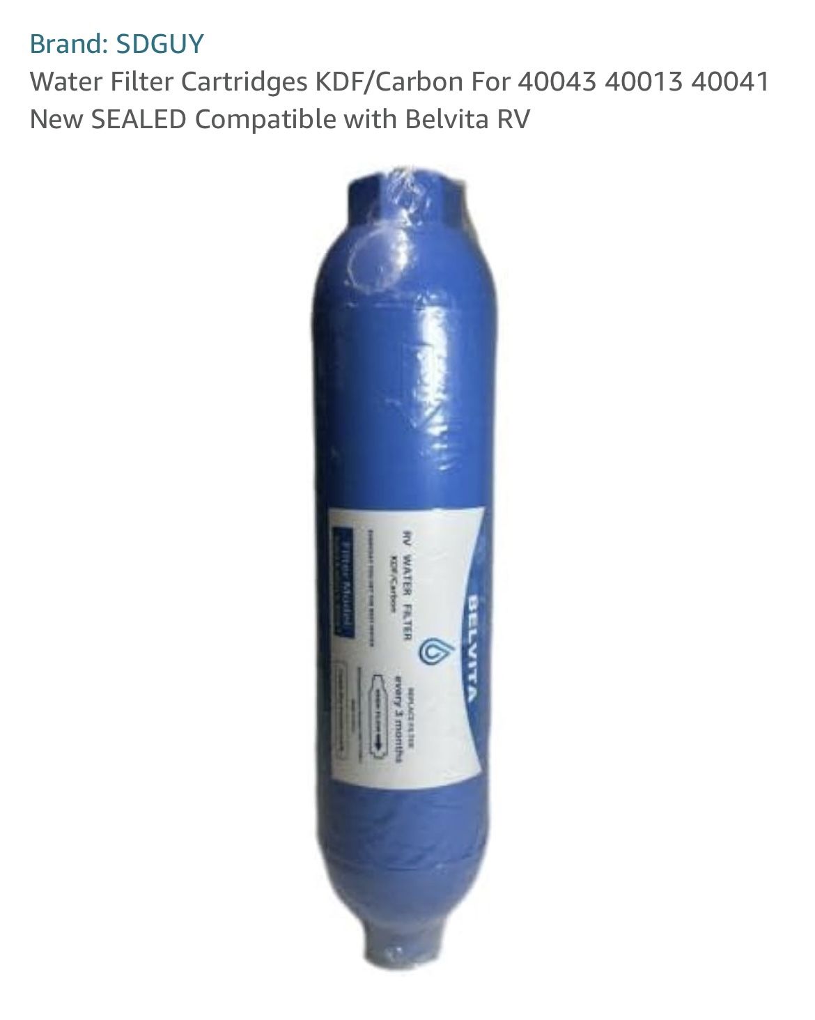 Belvita RV Water Filter Cartridges KDF/Carbon For 40043 40013 40041 SEALED