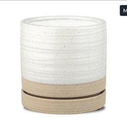 6 Inch Plant Pot, Ceramic Planter Pot with Drainage Hole & Saucer, Indoor/Outdo