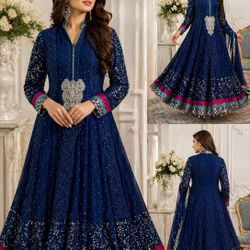 Royal Blue Kaamdani Anarkali | Heavy Wedding Dress | Pakistani Designer Formal