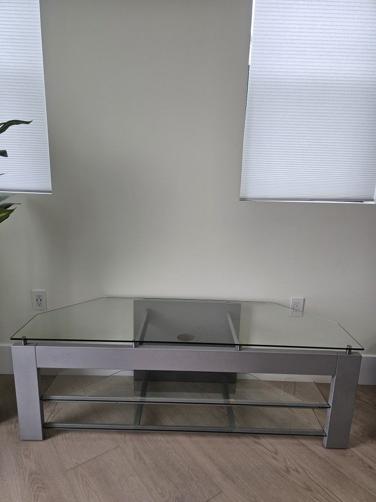 Glass & metal TV stand with shelves