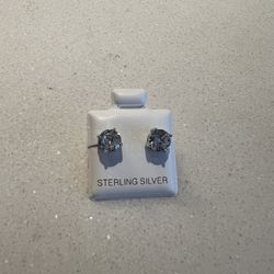 Sterling Silver Diamond Screw Back Earrings 