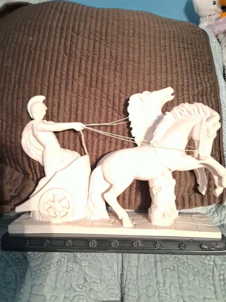 Vintage A. Santini Roman Chariot Gladiator Horses Sculpture Statue Italian
