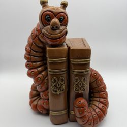 Bookworm Chalkware Bookends Vintage 1971 Progressive Art Products Orange