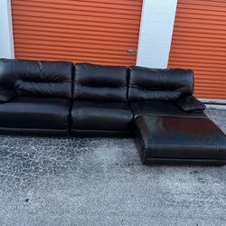 Dark Brown Leather Recliner Sectional Sofa Couch
