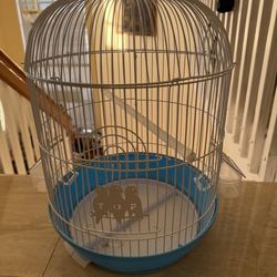 White Decorative Bird Cage with Blue Base