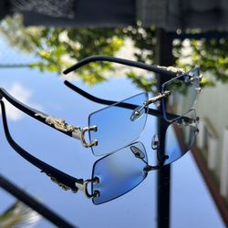 Black Frame | Blue Lense Sunglasses with Golden Jaguar 