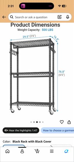VIPEK R2C Medium Heavy Duty Rolling Garment Rack with Cover