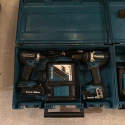 (2) Makita Hammer Drill, (2) Chargers  and Impact Drill