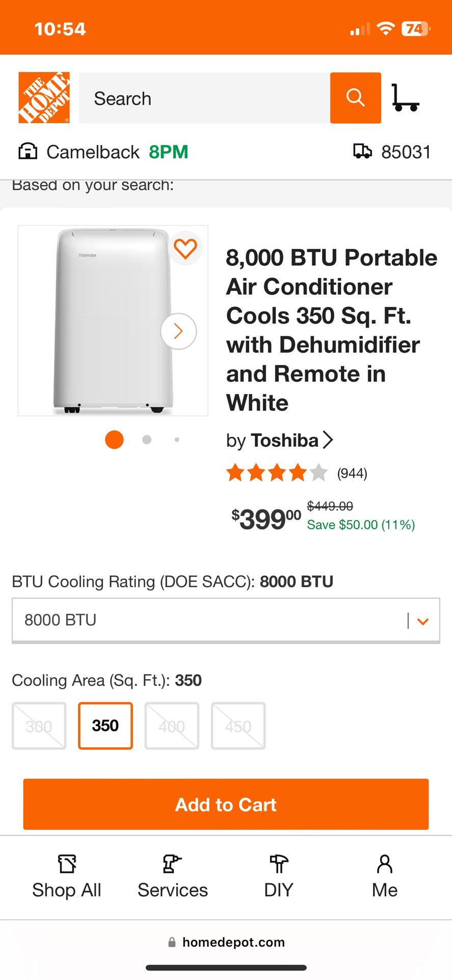 8,000 BTU Portable Air Conditioner Cools 350 Sq. Ft. with Dehumidifier 