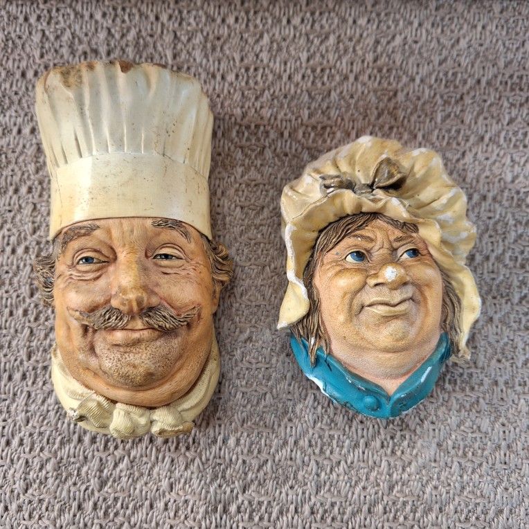 VINTAGE Bossons England Chef & Cook Chalk head Figures - Signed