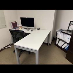 L Shaped White Desk 