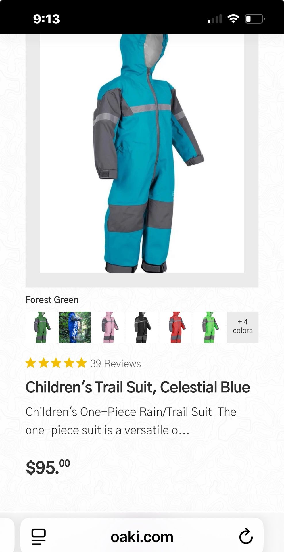 Oaki Kids One Piece Rain suit NWT size 5
