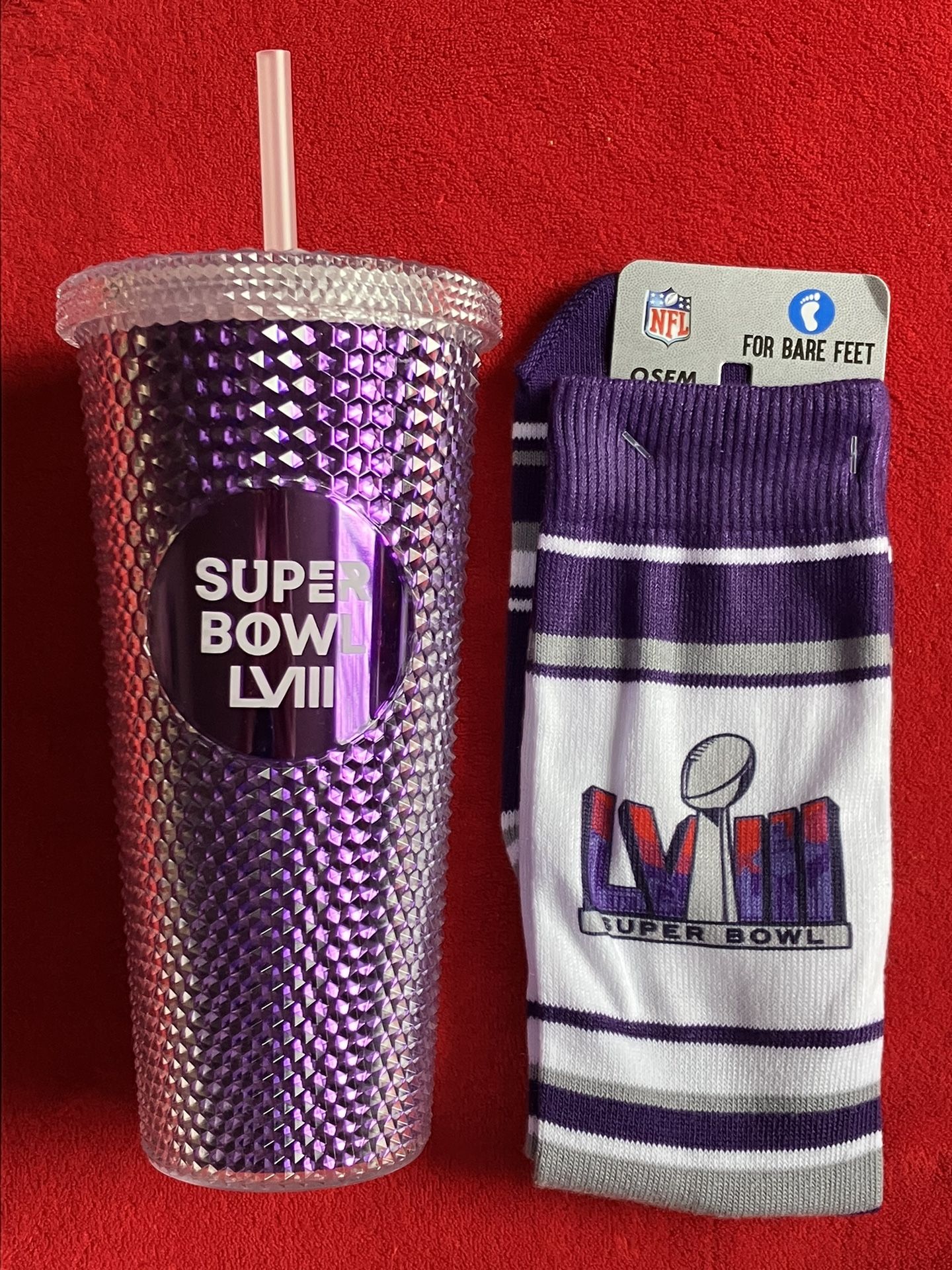 SUPERBOWL LVIII 58 LAS VEGAS CHIEFS VS 49ers PURPLE TUMBLER CUP 24 OZ + FREE SOCKS ‼️ The ONLY 1 You Can FIND Authentic ~ Licensed ‼️ Price Is FIRM ‼️