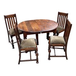 Antique-Style Wood Dining Table Set With 4 Chairs & 3 Leaves