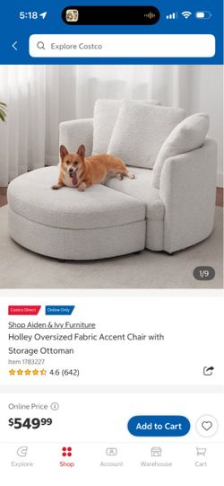 Holley Oversized Boucle Accent Chair w/ Storage Ottoman - Ivory