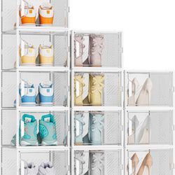 Shoe Organizer, 12 Pack Shoe Storage Shoe Organizer for Closet, Shoe Boxes Clear Plastic Stackable Shoe Storage Boxes for Size 13