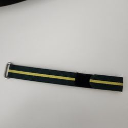 22mm Nylon Watch Strap Dark Green Yellow Stripe Hook and Loop D-Ring Military