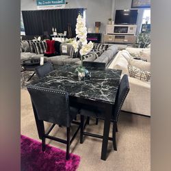 Black 5 Piece Marble-Top Counter Height Dining Set