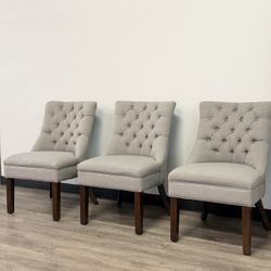 3 Grey Accent Chairs With Brown Legs