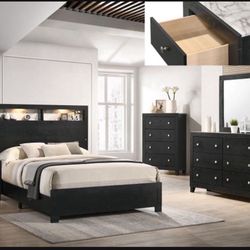 4- Pc Bedroom set Dresser,Mirror  Nightstand (1) Queen size bed frame  Not including Mattress and Box Sp