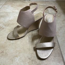 Light Pink And Rose Gold Wedge Heels