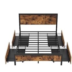 Wooden Bed With Storage Drawers 