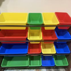 Toy Storage Organizer with 16 Plastic Storage Bins