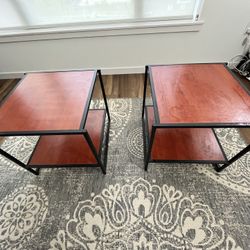 ZINUS Dane 20 Inch Black Frame Side Table, End Table, Easy Assembly, Red mahogany wood grain