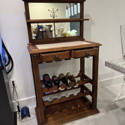 Stunning Rustic Wood Bar with Mirror, Marble Top