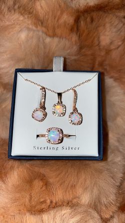 18K Rose Gold Plated Sterling & Opal Jewelry Set 