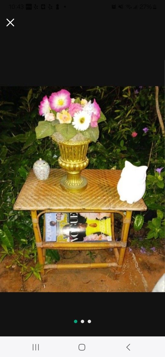 Rattan Table And Magazine Rack