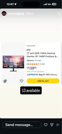 KTC 27-Inch QHD 144Hz Gaming Monitor