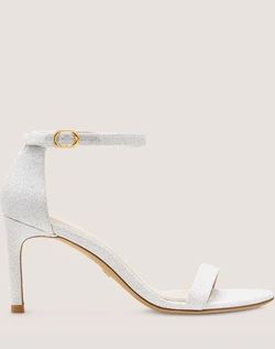 Stuart Weitzman Nunaked Straight White Glitter Heels (Brand New; Size 8)