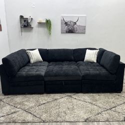 Black Sectional Modular Couch - Free Delivery 