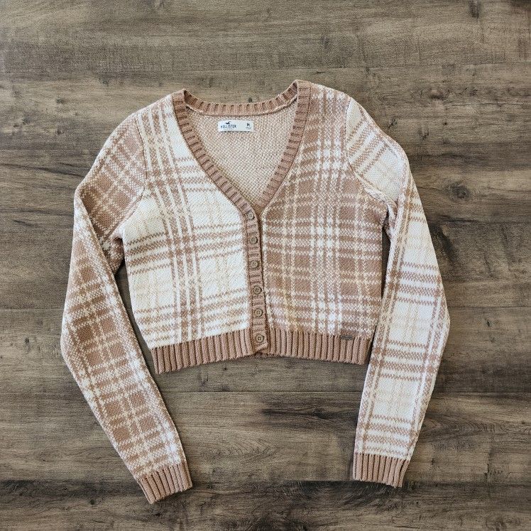 Hollister Cropped Plaid Cardigan Sweater Women's Medium