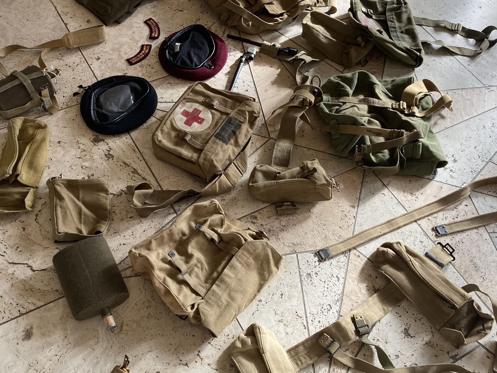 Huge vintage collection lot of British military gear wwii ww2 belts pouches medic bags gear would trade