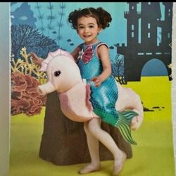 Mermaid Riding Seahorse Plush 3D Ride-Along Halloween Costume Pretend Play Size 5T girls