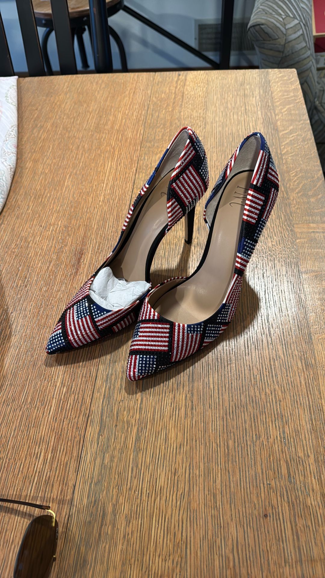 Swarovski Crystal Inc American Flag High Heels 8.5 New 
