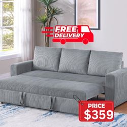 Gray Corduroy Sleeper Sofa Bed - Free Delivery ✅ Corduroy Pull Out Sofa 
