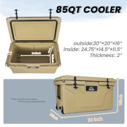 85 Quart Khaki Cooler, Bear-Resistant Rotomolded Ice Chest – Ultra-Tough Insulated Cooler with 6-Day Ice Retention for Camping, Fishing, Job Site & Of