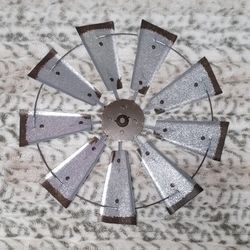  22" Windmill Rustic Metal Wind Spinners Sculptures Wall Decor, Galvanized