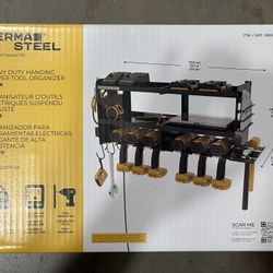 NEW IN BOX PERMA STEEL HEAVY DUTY HANGING POWER TOOL ORGANIZER WITH POWER STRIP