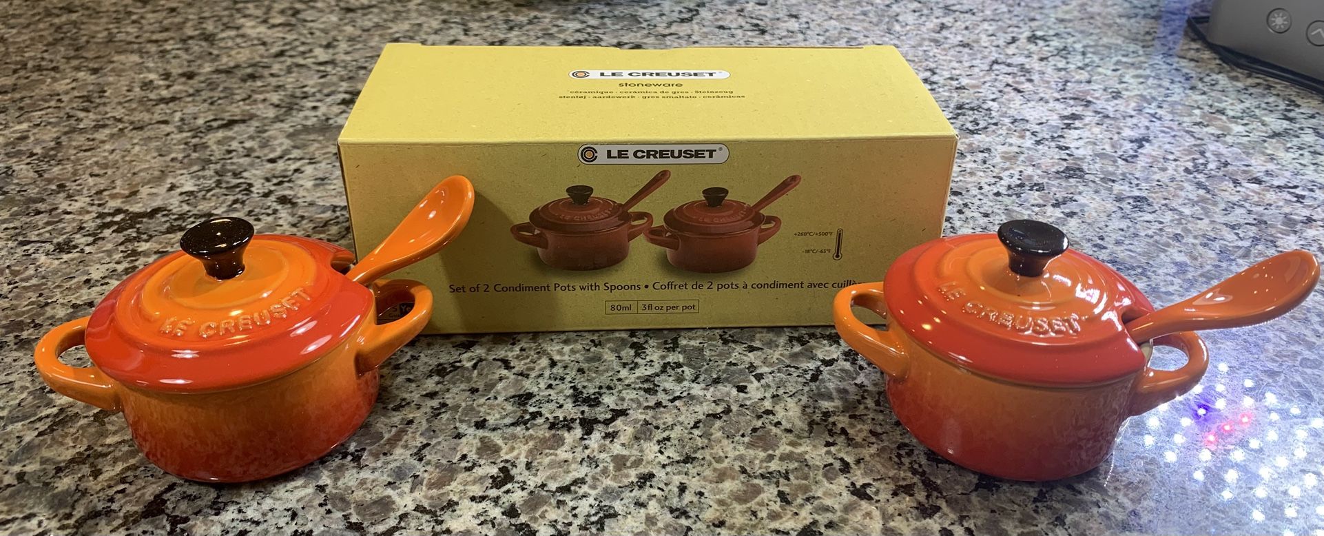 Le Creuset Set Of Two Condiment Pots With Spoons